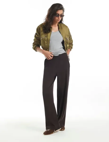 River Island Wide Leg Joggers Dark Brown