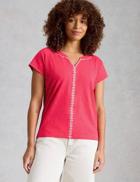 White Stuff Pure Cotton Embroidered T-Shirt Pink