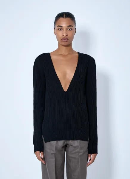 Deep V-Neck Ribbed Sweater