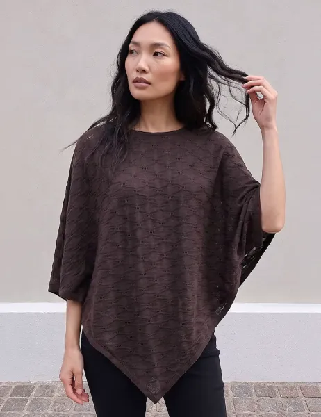 Roman Textured Collared Cape Top Chocolate