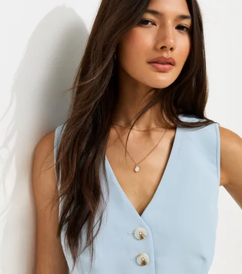 Women's Light Blue Short Tie Back Waistcoat