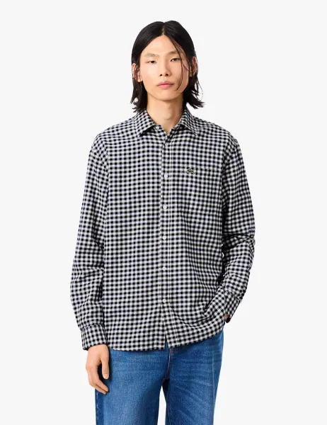 Lacoste Pure Cotton Checked Flannel Shirt Navy Mix