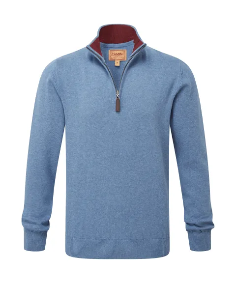 Schöffel Country Calton Cotton Cashmere Quarter Zip Jumper - Lake Blue