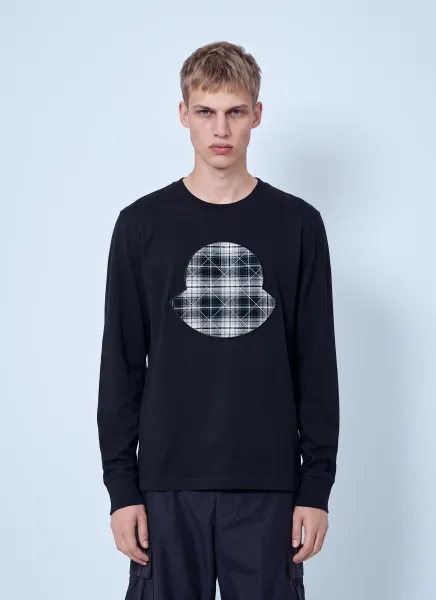 Moncler Check Panel Cotton Jersey T-Shirt
