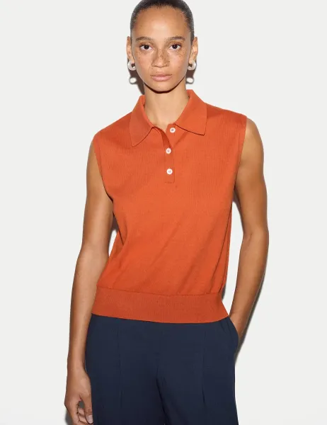 Jigsaw Pure Cotton Collared Vest Top Orange