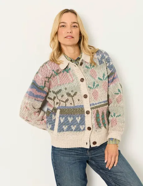 FatFace Wool Blend Collared Cardigan Natural Mix