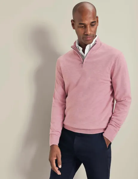 Charles Tyrwhitt Pure Merino Wool Half Zip Jumper Pink