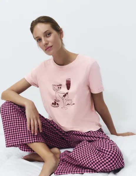 Marks & Spencer Pure Cotton Printed Long Pyjama Top Pale Rose