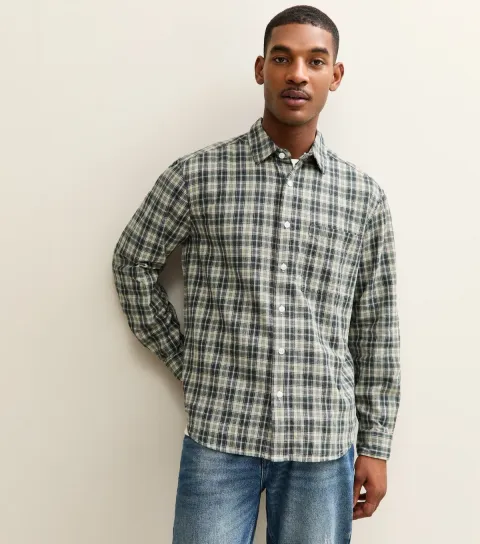 Men's Mid Grey Regular Long Sleeve Checked Shirt