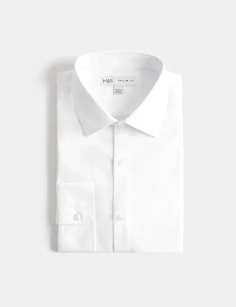 Marks & Spencer Regular Fit 2 Inch Shorter Cotton Blend Shirt White