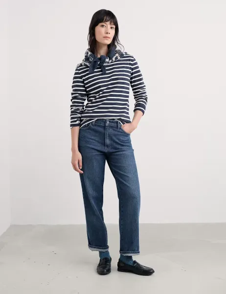 Seasalt Cornwall Pure Cotton Striped Top Navy Mix