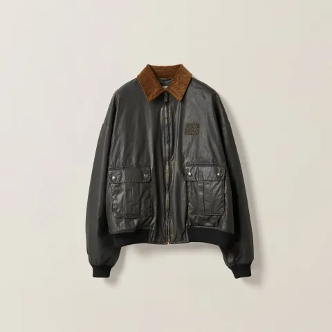 Resin-finish poplin bomber jacket