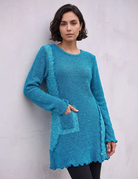 Roman Textured Pocket Detail Longline Jumper Teal Mix