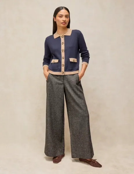 White Stuff Roman Wool Blend Wide Leg Trousers Grey Mix