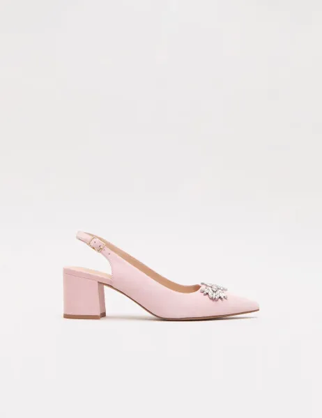 Phase Eight Suede Sparkle Block Heel Slingback Shoes Light Pink
