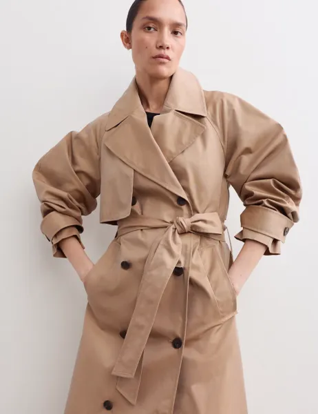 Jaeger Cotton Rich Barrel Sleeve Trench Coat Camel