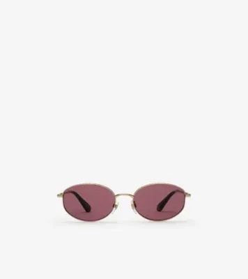 Metal Check Oval Sunglasses in Light gold