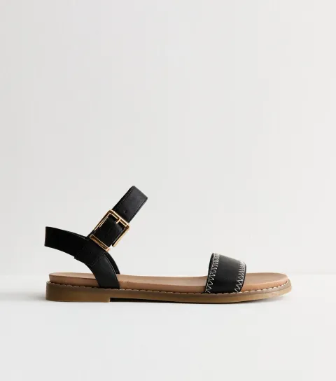 Women's Black Stitch Detail Open Toe Sandals