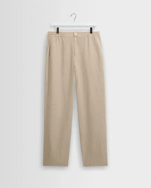 Glencoe - Beige Washed Linen Loose Fit Trousers