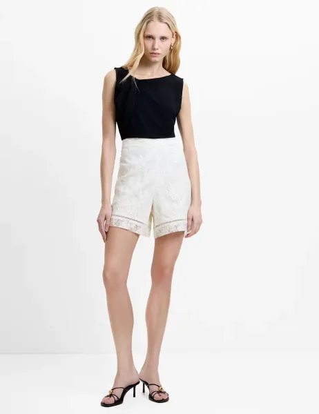 French Connection Lace High Waisted Shorts Cream