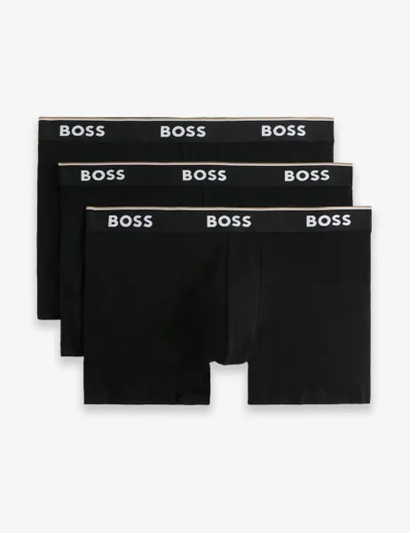 Boss 3 Pack Power Cotton Rich Logo Boxer Briefs Black