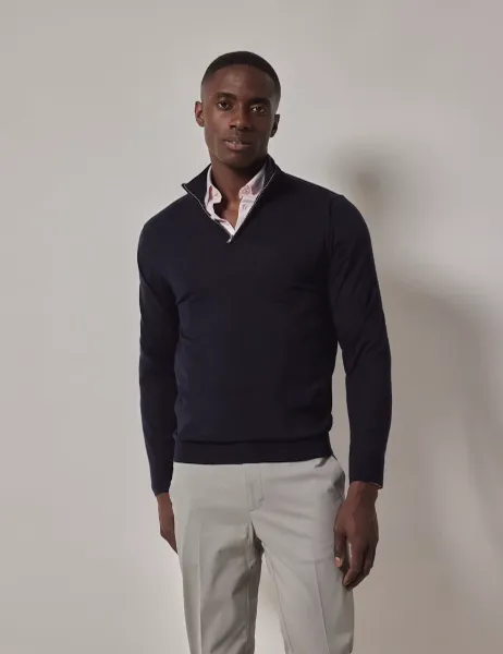 Hawes & Curtis Pure Wool Half Zip Jumper Navy