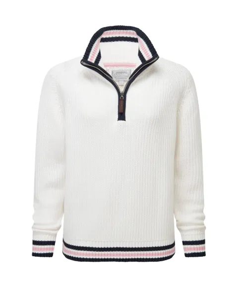Havelet Bay Quarter Zip Jumper - Soft White/Blush