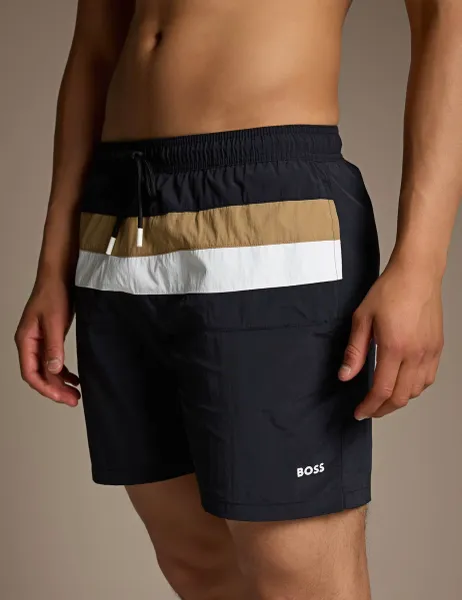 Boss Striped Swim Shorts Black