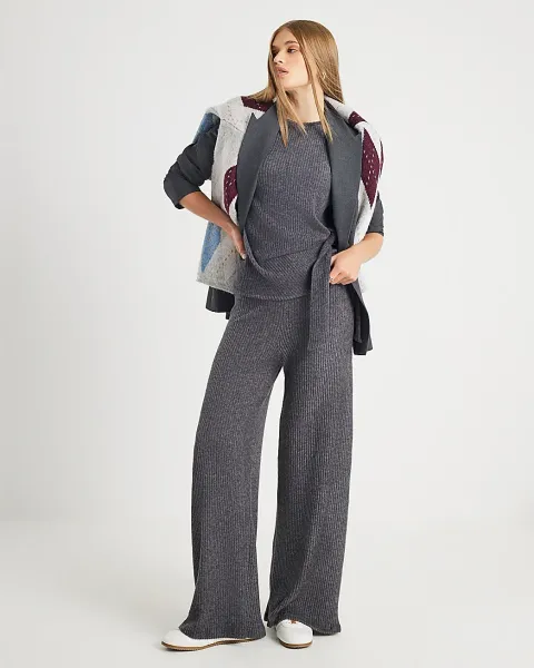 River Island Ribbed Wide Leg Trousers
