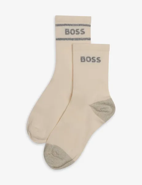 Boss 2 Pack Cotton Rich Glitter Ankle High Socks White