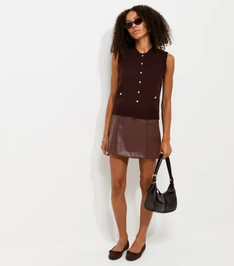 Women's Dark Brown Faux Leather Mini Skirt