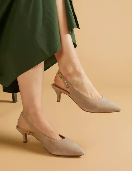 Jones Bootmaker Suede Kitten Heel Pointed Slingback Shoes Beige