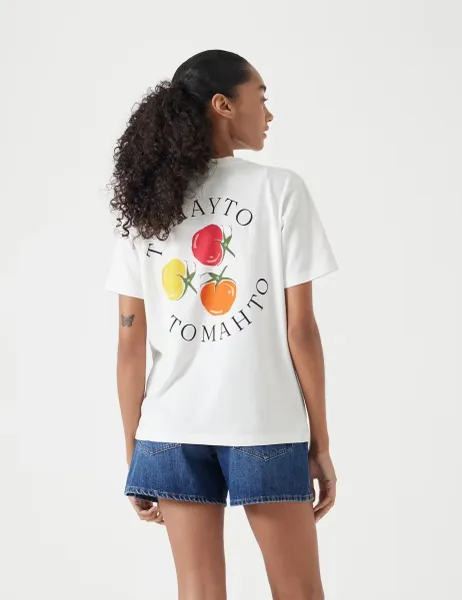 HUSH Pure Cotton Tomayto Tomahto Graphic T-Shirt Ecru Mix