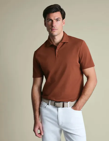 Charles Tyrwhitt Cotton Rich Pique Short Sleeve Polo Shirt Dark Orange