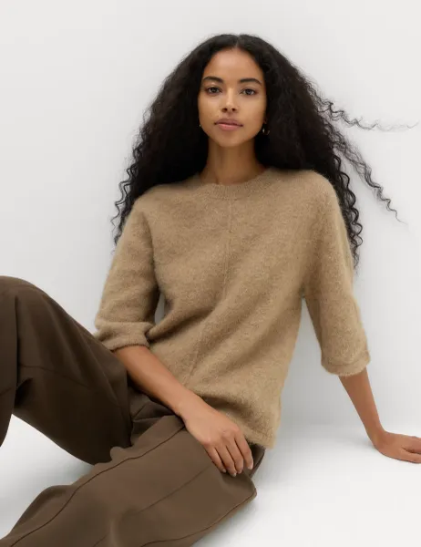 Marks & Spencer Wool Alpaca Blend Relaxed Knitted Top Spice