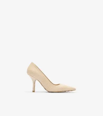 Check Leather Dame High Pumps in Putty beige