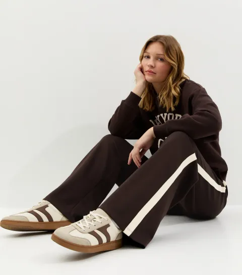 New Look Women's Premium Brown Side Stripe Wide Leg Joggers