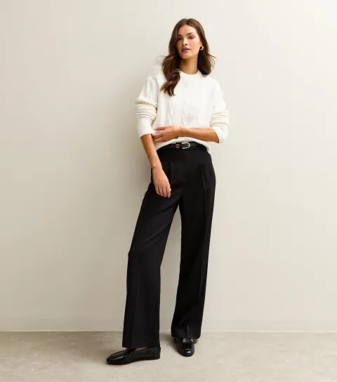 Women's Tall Black Pleated Wide Leg Trousers