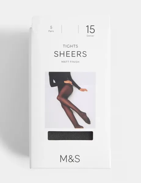 Marks & Spencer 5 Pack 15 Denier Ladder Resist Sheer Tights Nearly Black