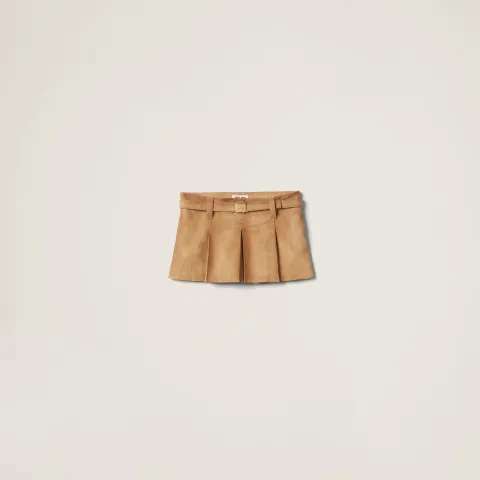 Pleated suede skirt