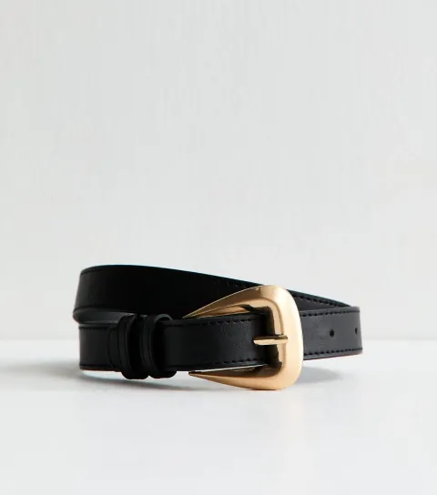 Black Faux Leather Large Buckle Belt