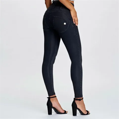 Freddy WRUP Denim - High Waisted - 7/8 Length - Black + Black Stitching