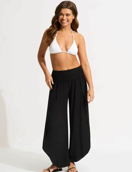 Elasticated Waist Wide Leg Trousers Black