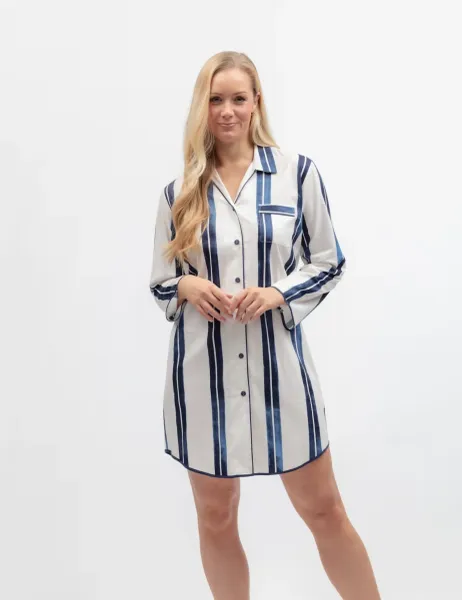 Cyberjammies Cotton Modal Striped Nightshirt Navy Mix