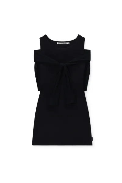 Layered Mini Tank Dress with Tie-Front Cardigan