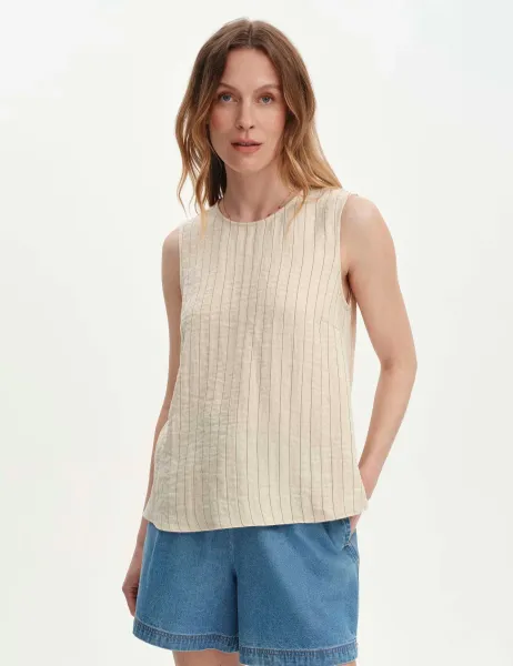 Finery London Textured Striped Sleeveless Shell Top Beige Mix