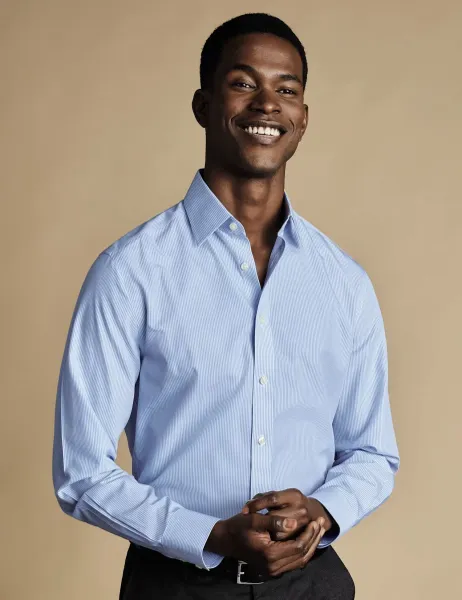 Charles Tyrwhitt Slim Fit Non Iron Pure Cotton Striped Shirt Blue