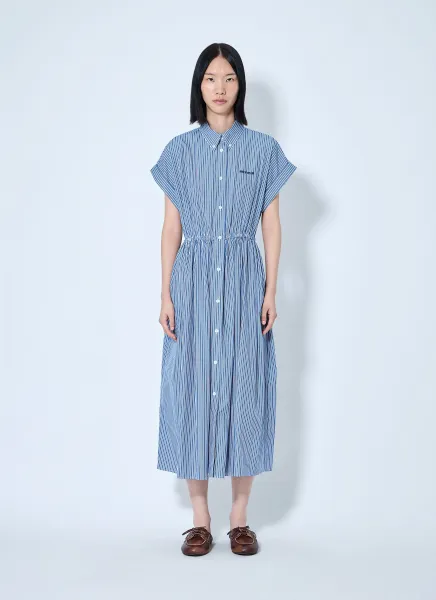 Vertical Stripe Poplin Midi Dress