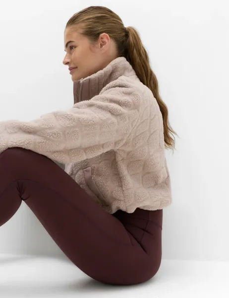 Goodmove Borg Textured Funnel Neck Fleece Jacket Putty
