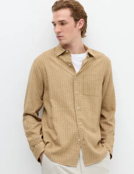 Marks & Spencer Regular Fit Checked Shirt Butterscotch
